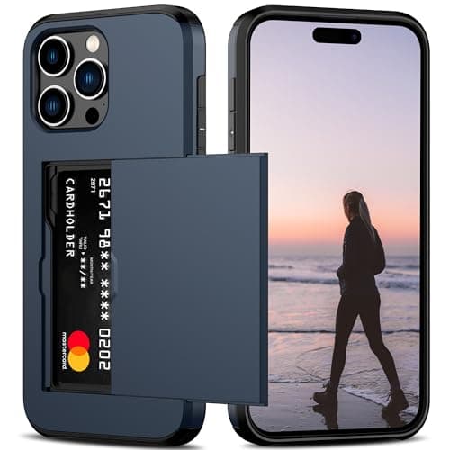 Nvollnoe Compatible with iPhone 15 Pro Max Case with Card Holder Heavy Duty Protective Dual Layer Shockproof Hidden Card Slot Slim Wallet Phone Cover for Women&Men 6.7 inch(Blue) - Image 1