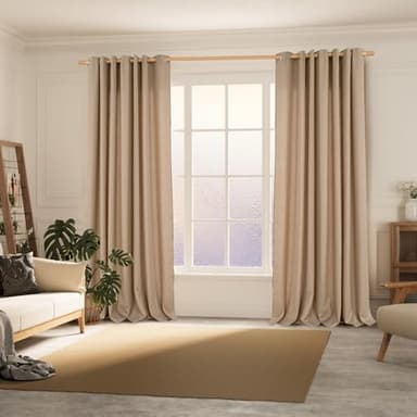 BGment Tan Curtains 84 Inch for Living Room - Light Filtering Faux Linen Look with Burlap Texture, Rustic Farmhouse Window Panels (Set of 2, 52" Wide) - Image 2