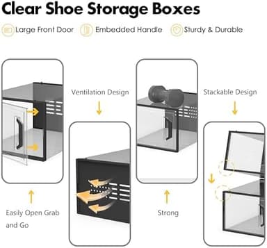 SEE SPRING X-Large Shoe Storage Box Fit Size 11, Clear Plastic Stackable Shoe Organizer for Closet, Space Saving Sneaker Shoe Rack Containers Bins Holders for Entryway, Under Bed, 12 Pack Black - Image 4