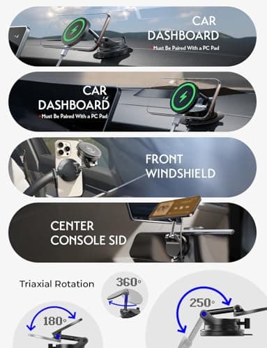 LISEN 15W Magsafe Car Mount Charger，[Lever Lock] Suction Cup Phone Holder, [More Portable＆Flexible] 360° Vacuum Magnetic Car Phone Holder Charger Wireless for iPhone 17 Pro Max Air 16 15 14 13 12 - Image 5