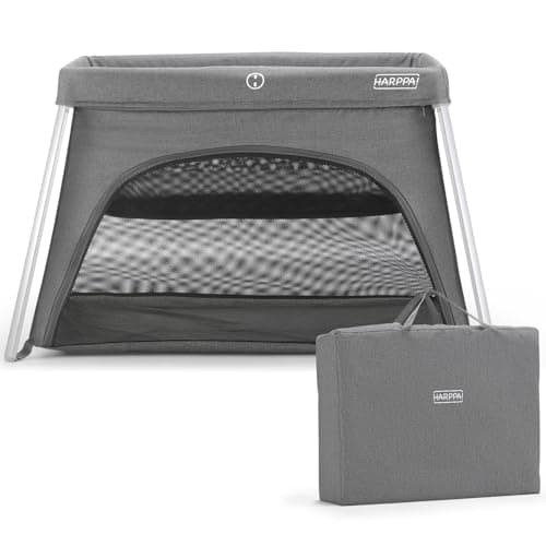 HARPPA Travel Crib with Comfy Mattress, Lightweight Portable Crib Requires No Assembly, Foldable Pack and Play for Baby and Toddlers, Compact Play Yard with Bed,Gray - Image 1