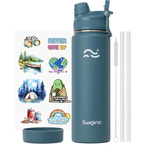 Swigina [2-IN-1 LID] Insulated Water Bottle with Silicone Boot (36hrs Cold/18hrs Hot) - DIY Stickers, Leakproof, BPA Free, 24 oz - Image 1