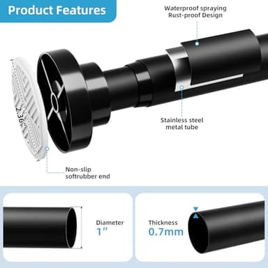 Shower Curtain Rod 26-76 Inch, Non-Slip Spring Tension Shower Rod, Stainless Steel Adjustable Telescoping Rod, 1 Inch Diameter No-Drilling Curtain Rods for Bathroom, Window, Wardrobe, Room Divider - Image 2