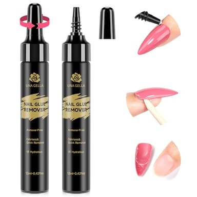 UNA GELLA Quick Removal Gel Nail Glue Remover for Press On Nails: Acrylic Nails Semi Solid Nail Glue Acetone-Free, Not for Gel Polish Base Coat Soak Off Remover Kit Drip Use, 12ml*2pcs - Image 1