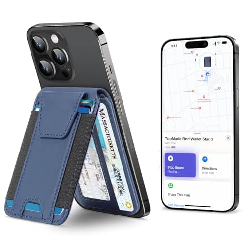 TopMade for Magsafe Wallet, Works with Apple Find My, Strongest Magnetic Wallet for iPhone 17/16/15/14/13/12 Series, Mganetic Card Holder with Adjustable Stand, 9 Cards Holder, Dark Blue - Image 1