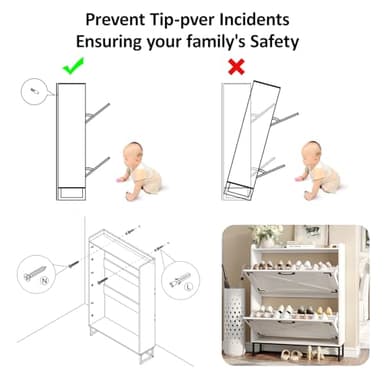 Maupvit Shoe Storage Cabinet with 2 Flip Drawers, Freestanding Organizer with Metal Legs for Entryway, Narrow Shoe Rack Cabinet, Black White - Image 7