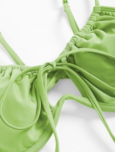 ZAFUL Women High Cut Bikini Sets String Sexy Swimsuit Two Piece Underwire Bathing Suit Brazilian Cheeky Cut Out Cute Swimwear Grass Green S - Image 7