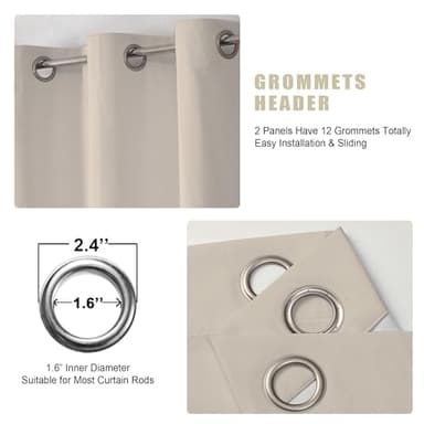 OVZME 2 Panels 100% Blackout Curtains 63 Inches Length for Bedroom, Full Light Blocking Textured Thermal Insulated Noise Reducing Window Curtain Natural Drapes (Rod Pocket, 40WxL63, Light Taupe) - Image 5