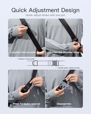 Inateck Sling Bag X-Lite, 4L Light Spacious Crossbody Shoulder Chest Bag with Quick-adjust Strap, Water-resistant Waist Fanny Pack for Men, Women, Travel, Cycling, Hiking, Work, Sports, Black - Image 5