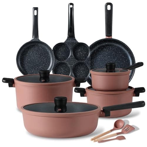 CAROTE Non Stick Pots and Pans Set, Cookware Sets Nonstick, Kitchen Cooking Set with Stay-Cool Handles,with Silicone Tools and Pot Protectors,14 Piece - Image 1