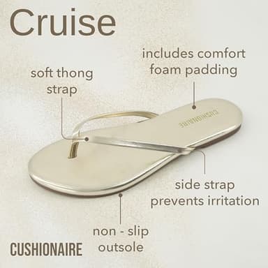 CUSHIONAIRE Cruise Flip Flops for Women Footwear | Vacation Beach Essentials | Casual Summer Sandals for Women 2025 with Wide Width, GOLD 7.5 - Image 3