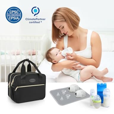 PIIOSER Breastmilk Cooler Bag with Ice Pack, Compatible with Wearable Breast Pumps & Accessories - Portable Pumps Carrying Case for Nursing & Working Moms, Black - Image 8