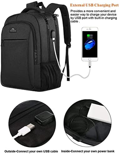 MATEIN Business Laptop Backpack, 15.6 Inch Travel Laptop Bag Rucksack with USB Charging Port, Water-Resistant Bag Daypack for Work College Computer Men Women Backpack, Black - Image 2