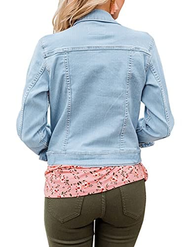 LookbookStore Denim Jacket for Women Blue Jean Jackets 2025 Spring Stretchy Trucker Jackets Button Down Jackets Lightweight Size S Light Blue Fall Jean Jacket Size 4 6 - Image 2