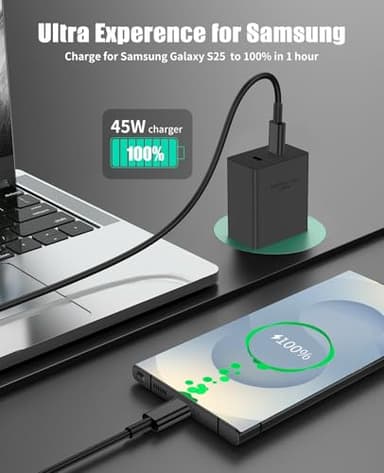 2Port 45W Super Fast Charger Type C for Samsung S25 Ultra/S24, PD3.0 USB C Android Phone Charger Fast Charging Block with 6FT/10FT Type C Cord for Samsung Galaxy S25+ Plus/S24+/S23/S22 Ultra/iPhone 16 - Image 3