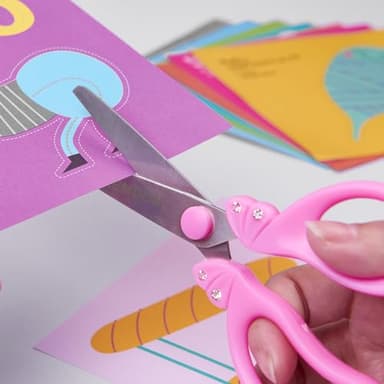 SLEMOON Scissors for Kids Ages 4-8 | Blunt Tip Safety Toddler Scissors, Stainless Steel Blades, ABS Plastic | School Craft Supplies, Art Projects, Pink (Princess Design with Rhinestones) - Image 7