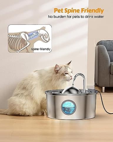 AONBOY Cat Water Fountain with Water Level Window, 108oz/3.2L Cat Fountain Stainless Steel, 6Filters + 3Sponge Filters, Faucet Shape Dog Water Fountain, Double Noise Reduction Design, Multi Filtration - Image 6