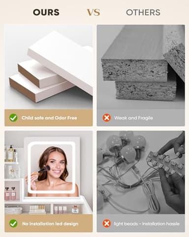 LIVELYGLOW Small Makeup Vanity Desk with Lighted Mirror, White, 23.62" W x 15.74" D x 53.93" H (Smart LED Mirror, Open Shelves, 2 Drawers) - Image 9