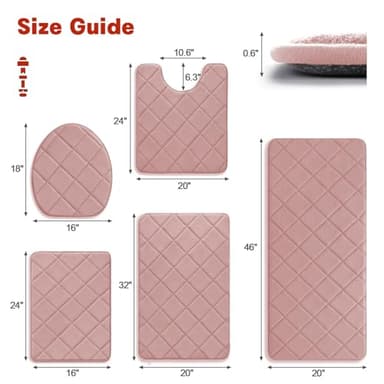 YIHOUSE Pink Bathroom Rugs Set 5 Piece, Soft Non Slip Memory Foam Bath Mat, Machine Wash Bathroom Mat Set, Water Absorbent Bath Mats for Toilet and Floor (Pink) - Image 2