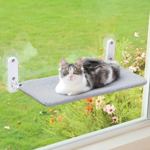 Zakkart Easy Fold Cat Window Perch - Cordless, Fold-Up, Zip Closure Embeded Machine Washable Bed Cover, Robust Metal Frame - Cat Hammock for Window for Large Cats and Kittens (Gray, Medium) - Image 1