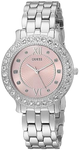 GUESS Stainless Steel + Pink Crystal Bracelet Watch. Color: Silver-Tone (Model: U1062L2) - Image 1