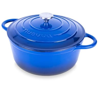 Nuovva Enamelled Cast Iron Dutch Oven Pot with Lid – 6.4 Quart Non Stick Casserole Pot – Heavy Duty & Oven Safe up to 500° F for Bread Baking, Braising, Stews, Roasting – 28cm Dark Blue - Image 1