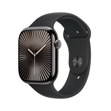 Apple Watch Series 10 [GPS + Cellular 46mm case] Smartwatch with Slate Titanium Case with Black Sport Band - M/L. Fitness Tracker, ECG App, Always-On Retina Display, Water Resistant - Image 1