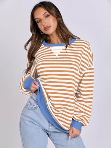 ANRABESS Women Striped Sweatshirts Oversized Crewneck Long Sleeve Shirts Y2K Pullover Top 2025 Fall Outfits Fashion Clothes Yellow White Large - Image 3