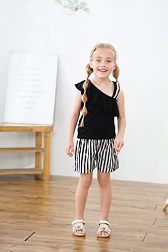 DISAUR Baby Girl Summer Clothes Black t-Shirt+ White Black stripes Shorts Toddler Girl Outfits 3t 4t 3-4t - Image 3