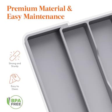 Lifewit Utensil Organizer for Kitchen Drawers, Expandable Cooking Utensil Tray, Adjustable Cutlery Silverware Flatware Holder, Plastic Kitchen Spatula Tools and Gadgets Storage Divider, Large, Gray - Image 5
