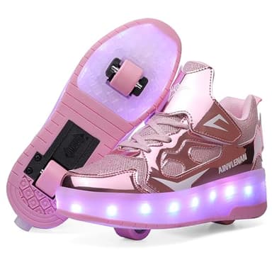 Ulinlo pouly Retractable Roller Shoes with Wheels USB Chargable Light Up Sneakers for Girl - Image 1