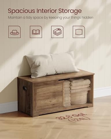 VASAGLE Storage Chest, Storage Bench with 2 Safety Hinges, Farmhouse Style, 15.7 x 39.4 x 18.1 Inches, for Entryway, Bedroom, Living Room, Honey Brown ULSB061K01 - Image 5