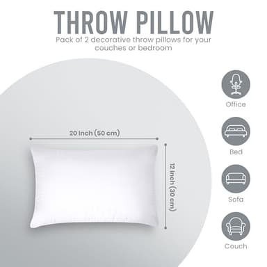 Utopia Bedding Throw Pillows (Pack of 2, White), 12 x 20 Inches Indoor Decorative Pillow Insert for Sofa, Bed and Couch - Image 7