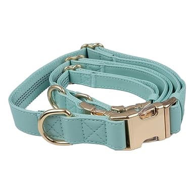 Leather Dog Collar and Leash Set 7FT Reflective at Night - Soft and Easy to Clean Vegan Leather with Gold Metal Buckle for Small Medium Large Dogs (S, Sea Green) - Image 2