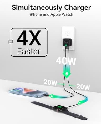 USB C Charger Block 40W, Dual Port Type C Fast Charging Block GaN+ PD Power Adapter with Foldable Plug USB C Wall Charger Cube for iPhone iPhone 17/17 Air/16/16 Pro/16 Plus/16 Pro Max/15, Samsung - Image 3