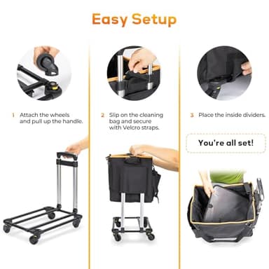 YMU Large Rolling Cleaning Caddy Bag With Detachable Trolley, 4 in 1 Portable Cart for Housekeeping With Swivel Caster & Shoulder Strap, Waterproof Supplies Organizer - Image 8