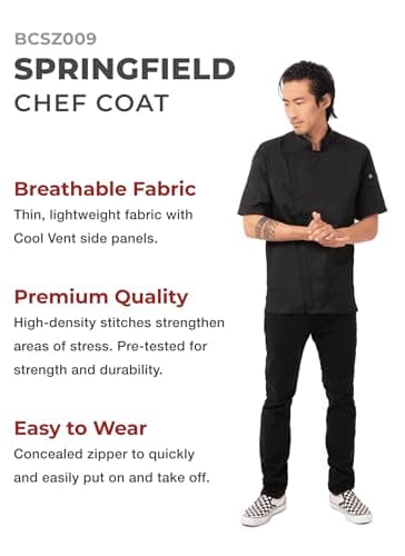 Chef Works Men's Springfield Chef Coat, Black, Medium - Image 4