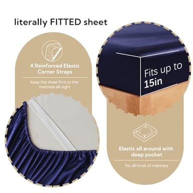 Candoury Satin Sheets Bed Set 4 Pcs, King Size Silky Bedding Set, Soft and Durable Pillowcase, Flat Sheet and Fitted Sheet, Hotel Luxury Bed Sheets Set(King, Navy Blue) - Image 5
