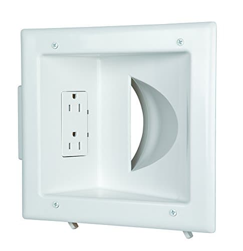 DATA COMM Electronic 45-0031-WH Recessed Low Voltage Media Wall Plate w/ Built-In Duplex Receptacle Outlet, Cable Management - Elevate Your Home Entertainment w/ Stylish White Panel - Image 1