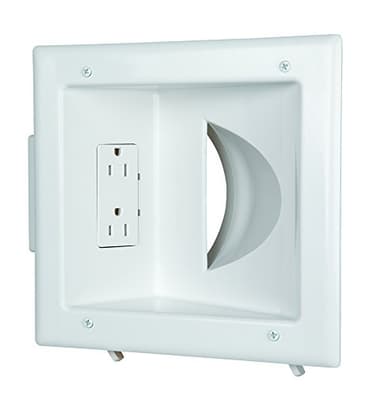 DATA COMM Electronic 45-0031-WH Recessed Low Voltage Media Wall Plate w/ Built-In Duplex Receptacle Outlet, Cable Management - Elevate Your Home Entertainment w/ Stylish White Panel - Image 1
