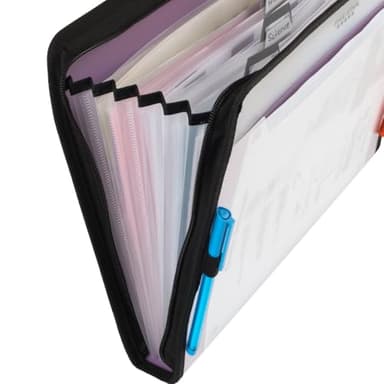 Five Star 7 Pocket Expanding File Organizer + Study App, Plastic Expandable File Folders with Customizable Tabs & Clear Cover, Holds 8-1/2" x 11", Zipper Closure, Amethyst Purple (351700G) - Image 4