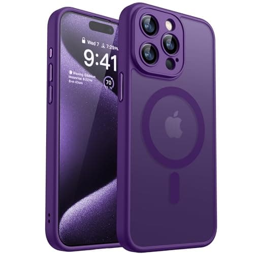 CANSHN Magnetic Compatible with iPhone 15 Pro Max Case, Upgraded [Full Camera Protection] [Compatible with Magsafe] [Translucent Matte] Shockproof Protective Phone Case Cover 6.7 Inch - Deep Purple - Image 1