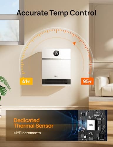 Dreo Smart Wall Heater, IP24 Electric PTC Space Heaters for Indoor Use, 30° Oscillation, Adjustable Thermostat, Remote Control, Works with Alexa, 24H Timer, Easy-mounted for Bedroom, Office, Home - Image 6
