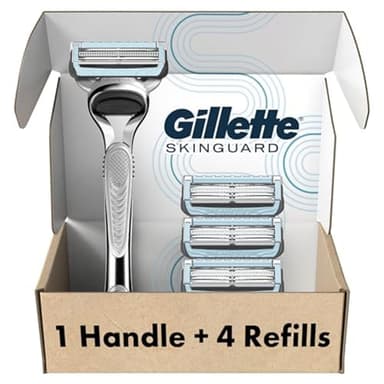 Gillette SkinGuard Razors, 1 Gillette Razor, 4 Razor Blade Refills, Designed for Men with Skin Irritation, Razor Bumps, and Sensitive Skin - Image 1