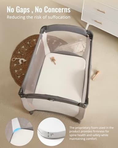 ThrivyHero Pack and Play Mattress Pad, 38x26 High Density Foam Pack N Play Mattresses with Ultra-Soft Jacquard Cover, Meets ASTM F2933-21a & F406-24 Thickness Standards, Machine Washable, White - Image 4