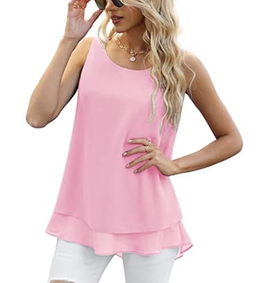 Jouica Blouses for Women Casual Summer Chiffon Sleeveless Blouses Tops Loose Flowy Dressy Tank Top,Light Pink,Large - Image 1