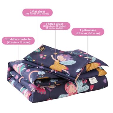 JSD Fairy Toddler Bedding Set, 4 Piece Bed-in-Bag Toddler Comforter and Sheet Set, Machine Washabale Comfortable - Image 2