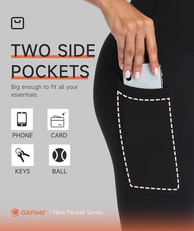 GAYHAY Leggings with Pockets for Women - High Waisted Tummy Control Workout Yoga Pants for Gym Running Black - Image 4