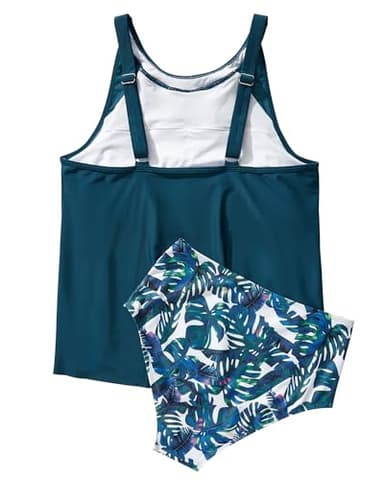 SUUKSESS Women Slimming Tummy Control Tankini Bathing Suits Ruffle High Waisted High Neck 2 Piece Swimsuits(Blue Floral,L) - Image 3