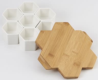 FLOWERPLUS Planter Pots Indoor, 7 Pack 2.75 Inch Modern White Ceramic Small Hex Succulent Cactus Flower Plant Pot with Bamboo Tray for Indoors Outdoor Office Home Garden Kitchen Decor (Hexagon) - Image 5